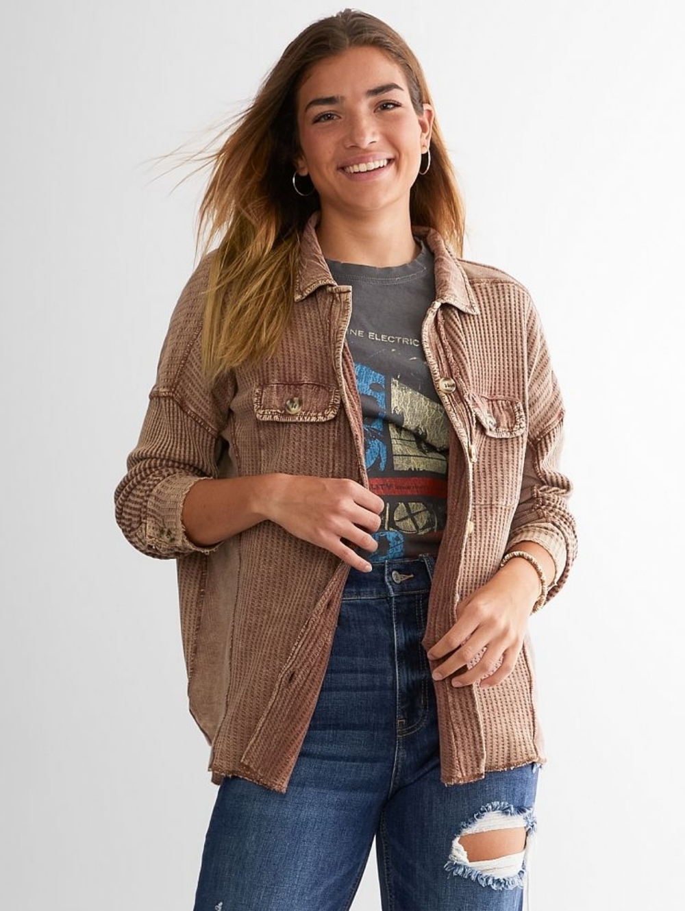 Buckle Washed Waffle Knit Shirt